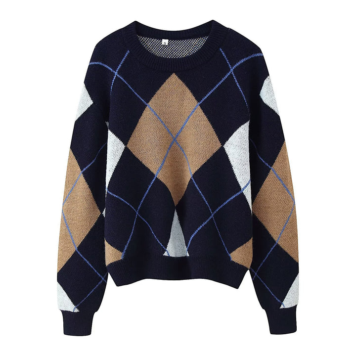 Dame modet sweater med elegant diamantmønster Stilla