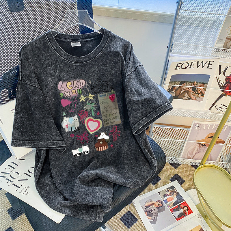Dame T-shirt med kreativt tryk og afslappet snit Stilla