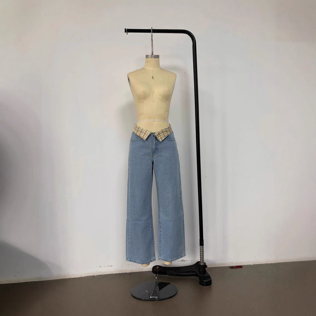 Dame Vidde Jeans med ternet bånd Skovae
