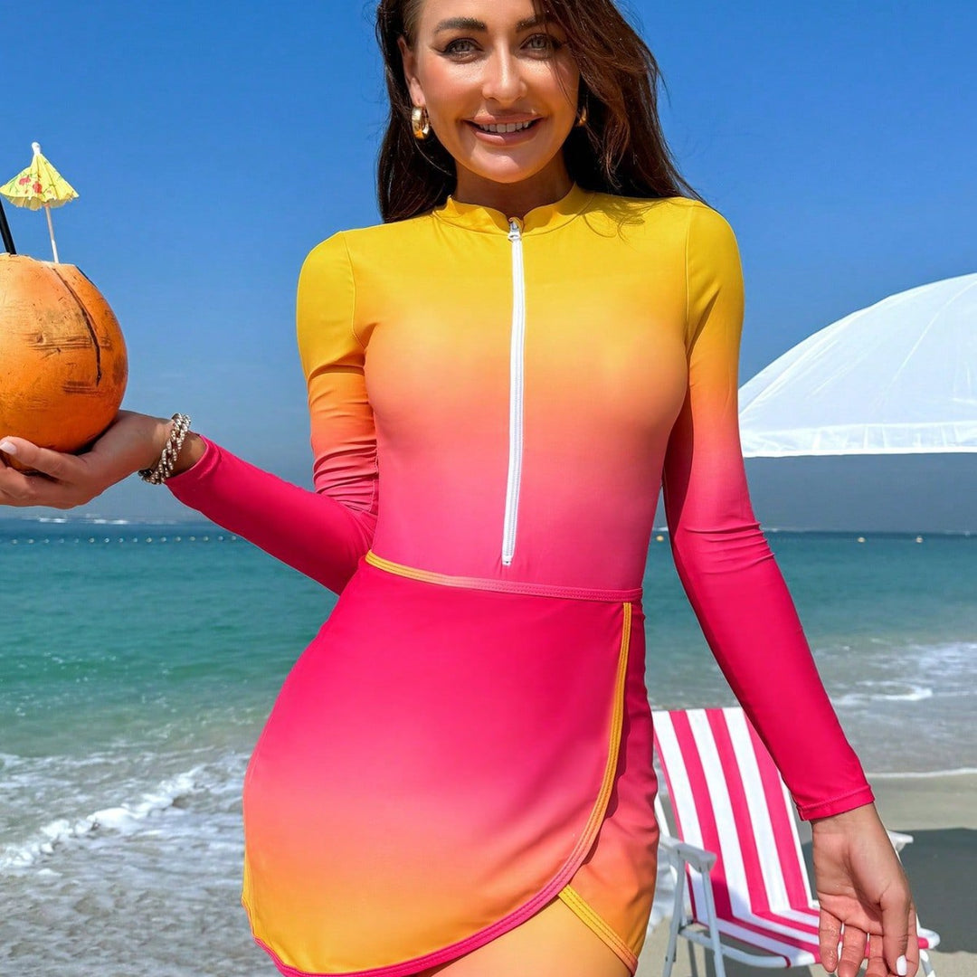 Dame sportiv rashguard med lynlås og elegant indpakningsdetalje Skovae