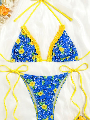 Dame Triangel-Bikini med legende volangdesign og blomstermønster Stilla
