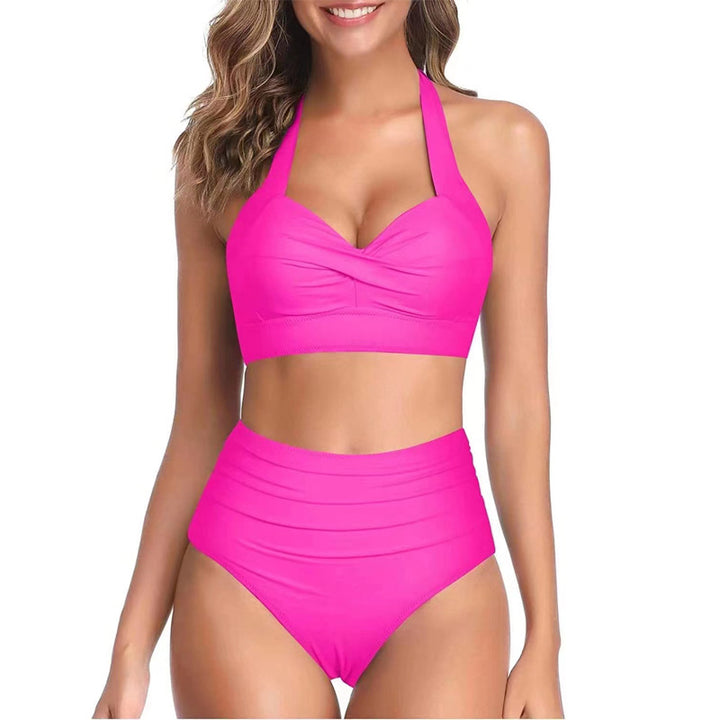 Dame Højtaljet Bikini-sæt med elegant top og blomstermotiv Skovae