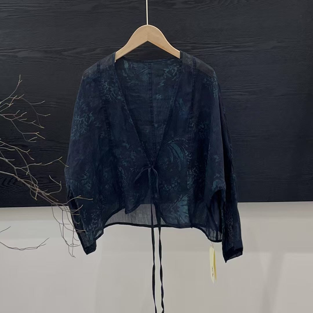 Femme Åben Front Blomster Mønster Kimono Jakke Stilla