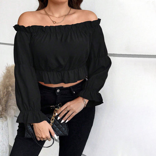 Dame gradient crop top med off-the-shoulder-design og smal talje Stilla