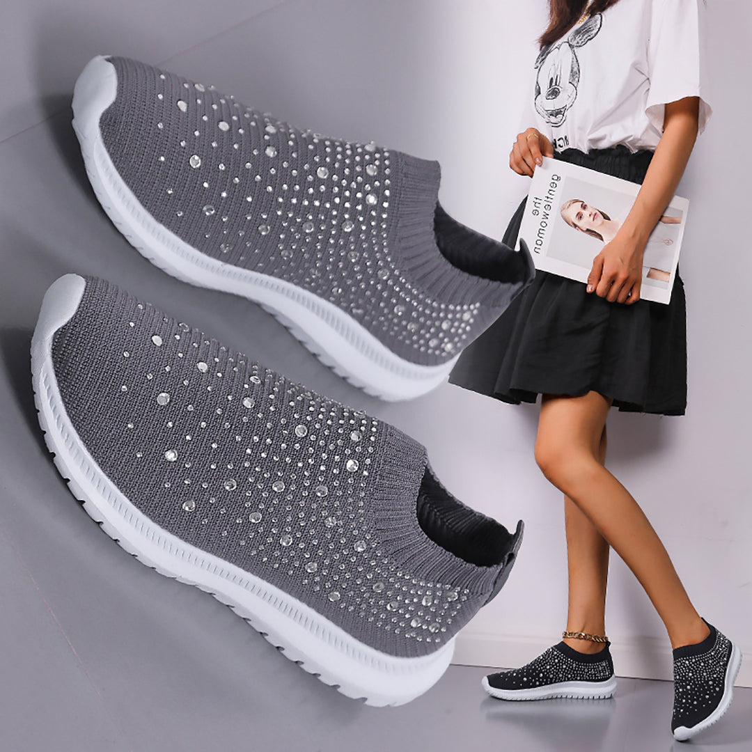 Dame sneakers med funklende strass-applikationer og elastisk strik-overmateriale Stilla