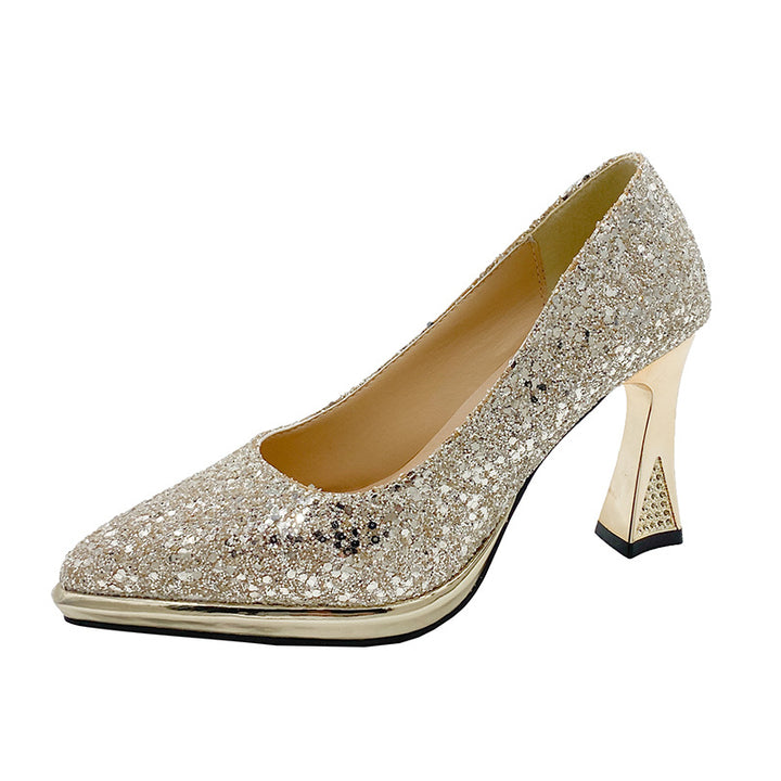 Dame elegante glitrende højhælede pumps med unikt formet hæl Stilla