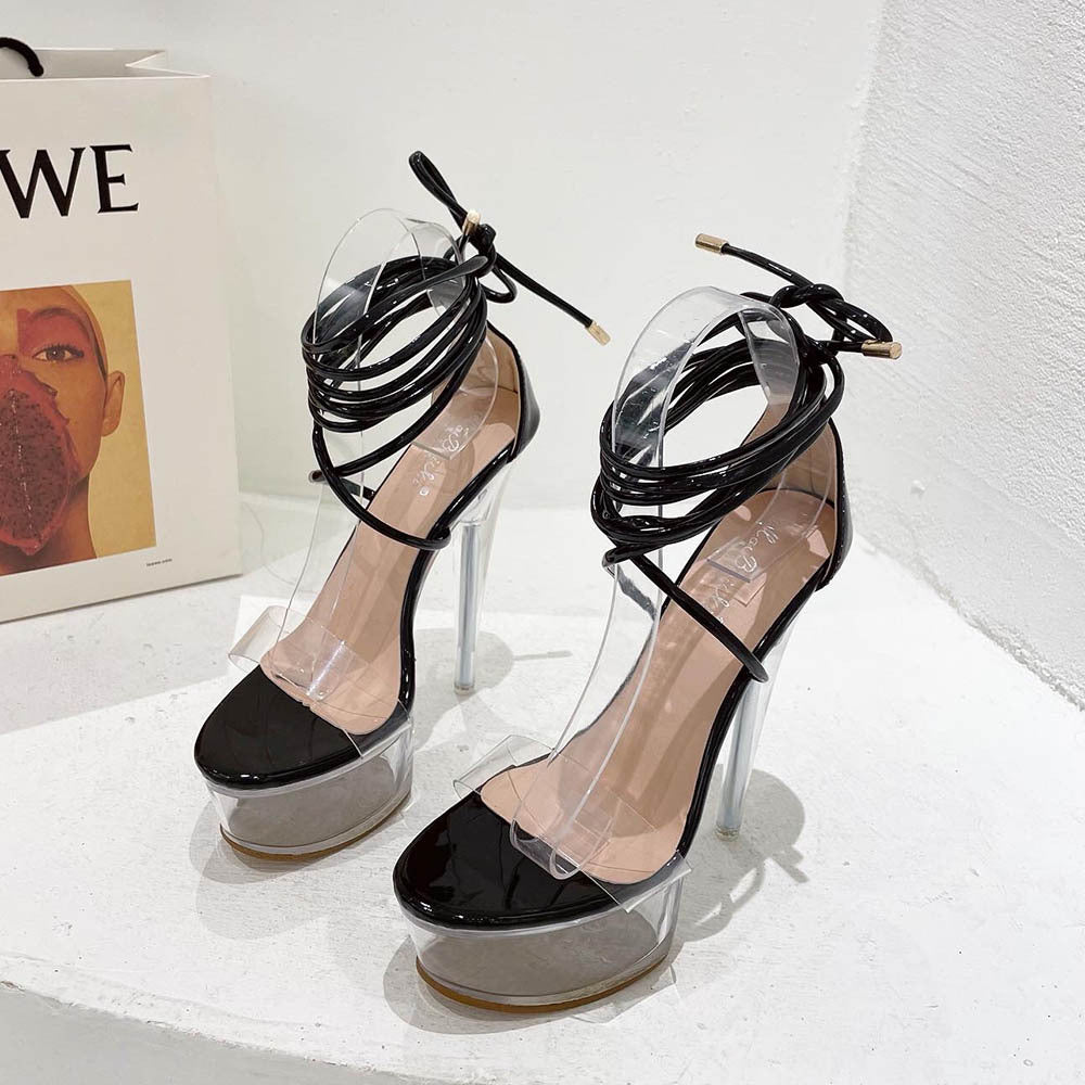 Dame High Heel Sandaler med gennemsigtige elementer og elegant snørring Stilla