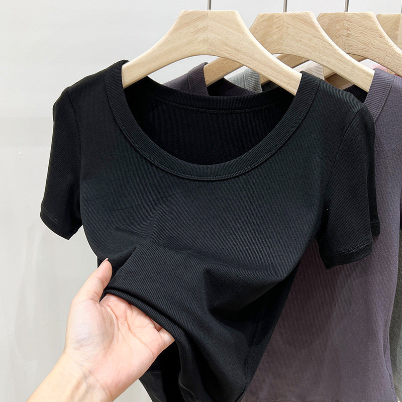 Dame Figurnært Kortærmet T-shirt med fin Ribstruktur Stilla