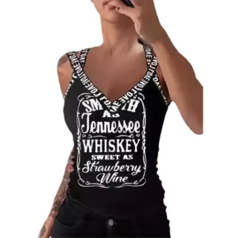 Dame tanktop med V-udskæring og iøjnefaldende tryk Skovae