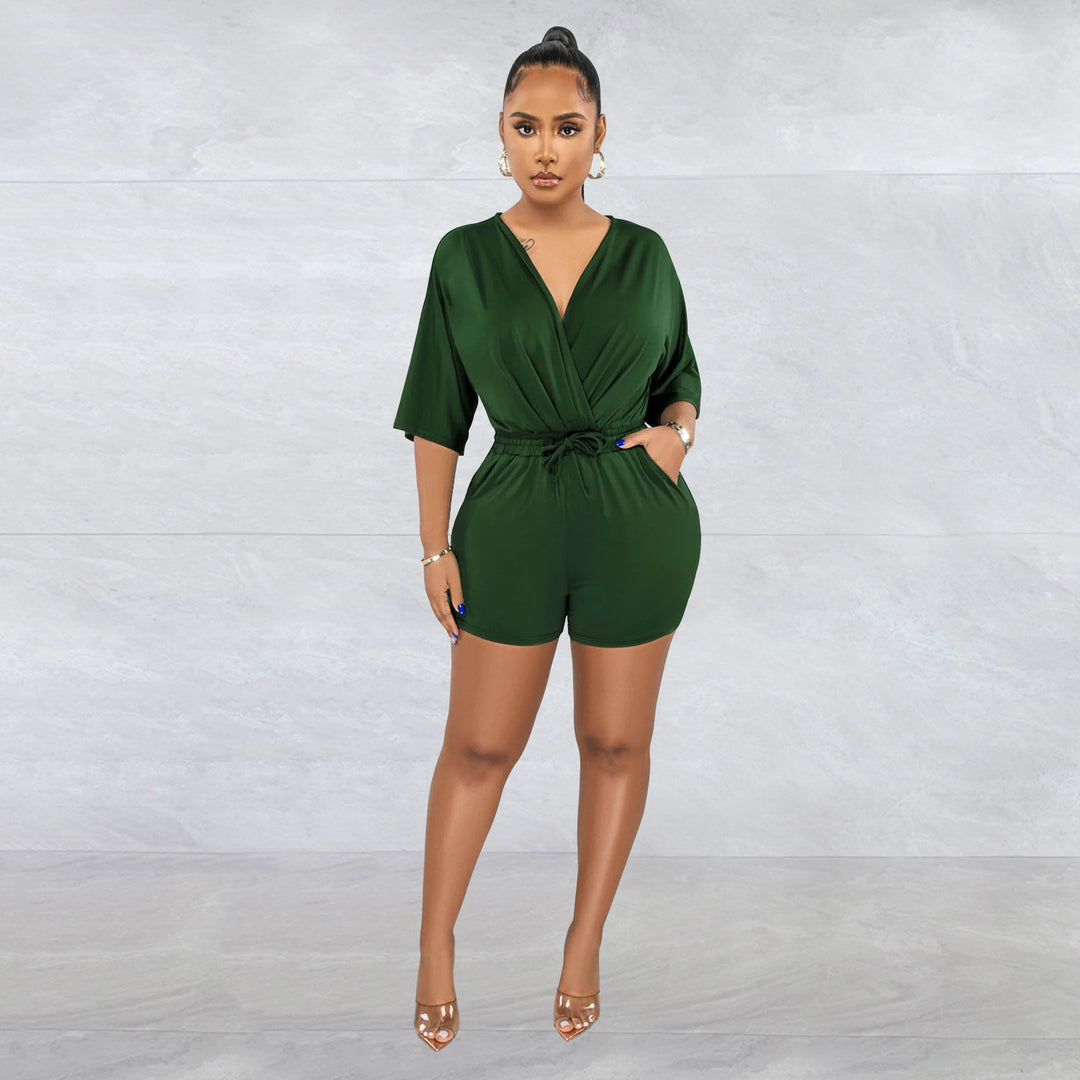 Dame Elegant Playsuit med indpaknings-look og afslappet ribkant Stilla