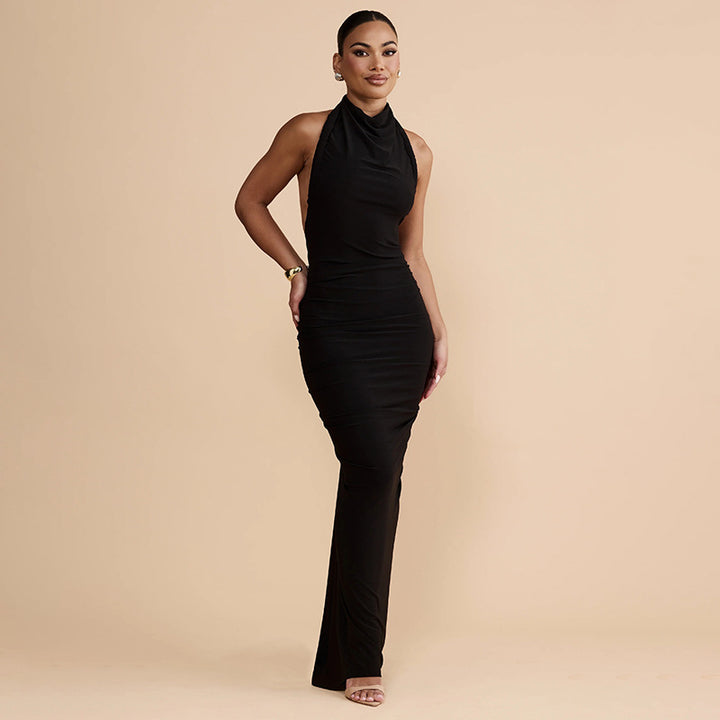 Dame strapless maxikjole med elegant drapering Skovae
