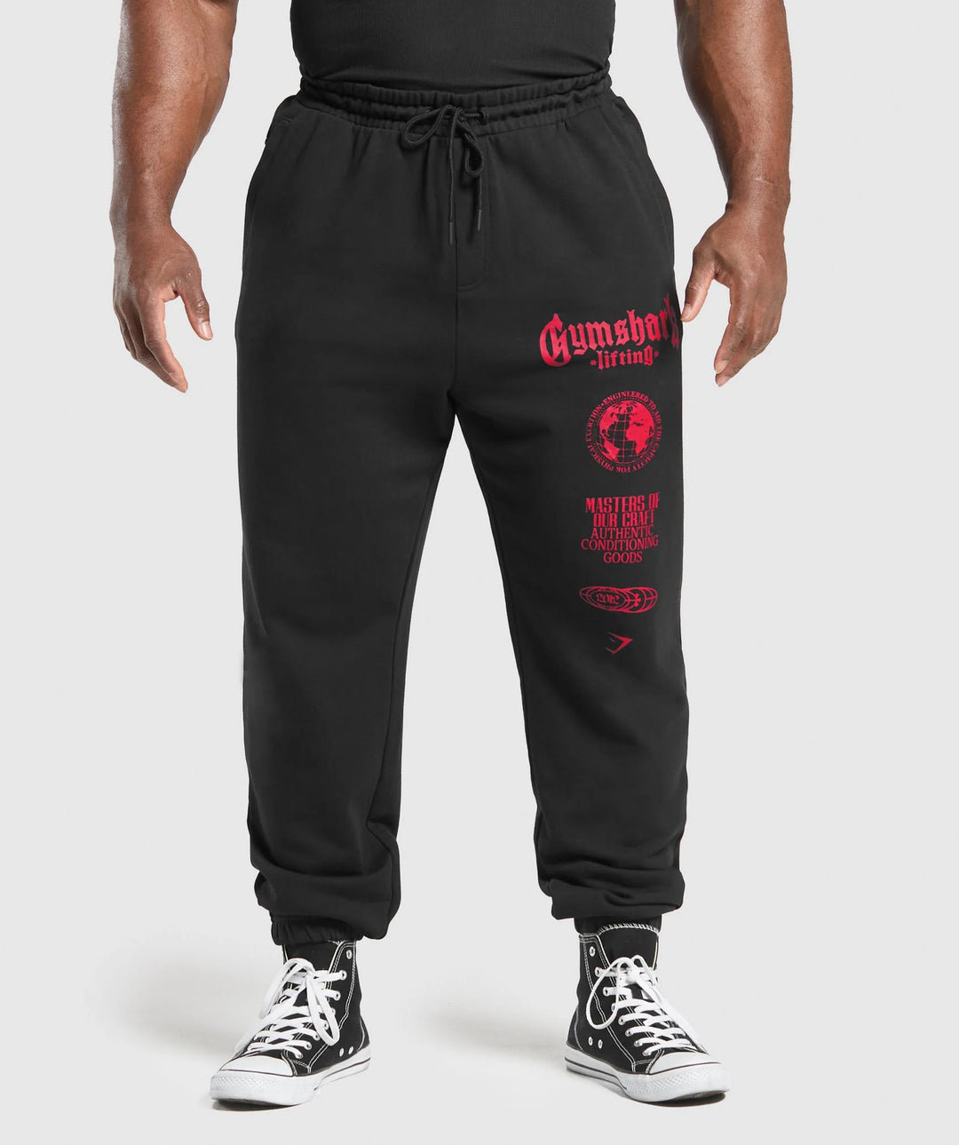 Herre nan konisk skåret bomuldsfleece-sweatpants med elastisk snoretræk ribbede benafslutninger og stort logotryk Skovae