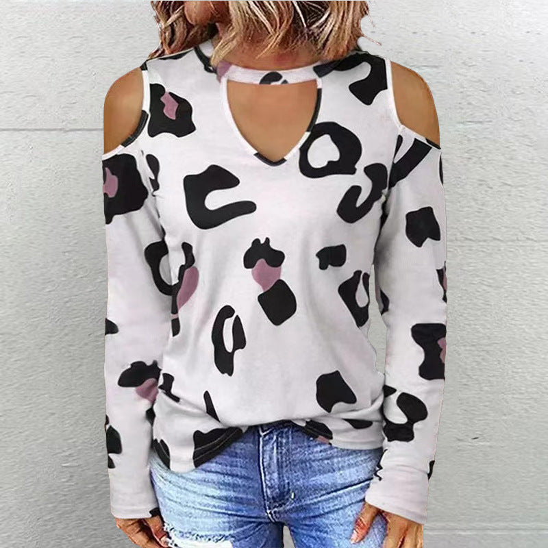 Dame Trendy Langærmet skjorte med cut-outs og leopardmønster Stilla