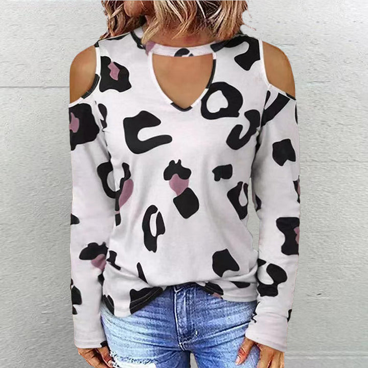 Dame Trendy Langærmet skjorte med cut-outs og leopardmønster Stilla