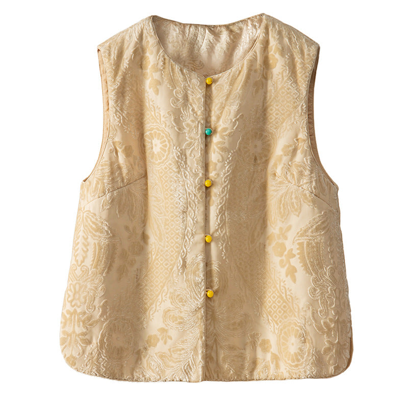 Dame elegant vest med blomsterstrukture design og kvalitets knapdetaljer Stilla