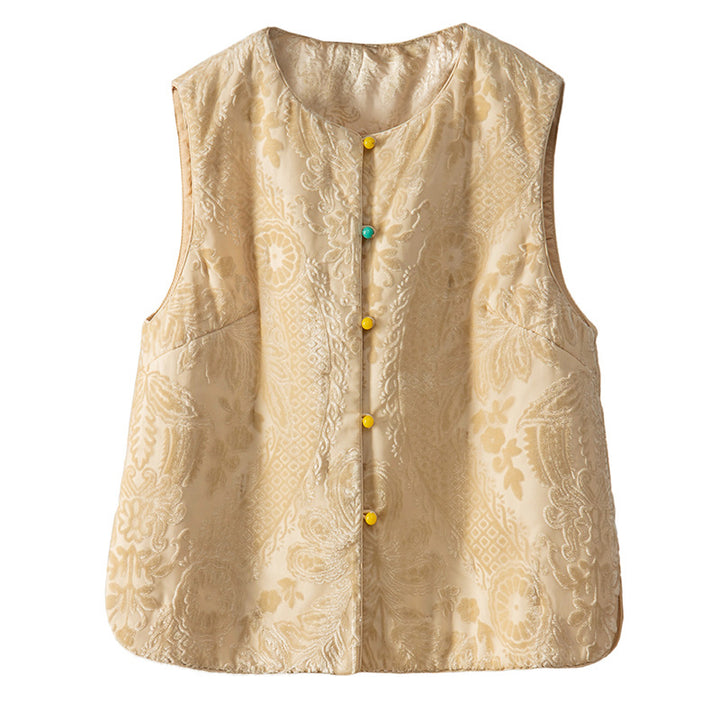Dame elegant vest med blomsterstrukture design og kvalitets knapdetaljer Stilla