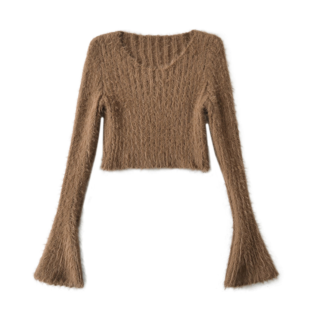Dame moderigtig Crop-Top med brede ærmer og blødt struktureret materiale Stilla