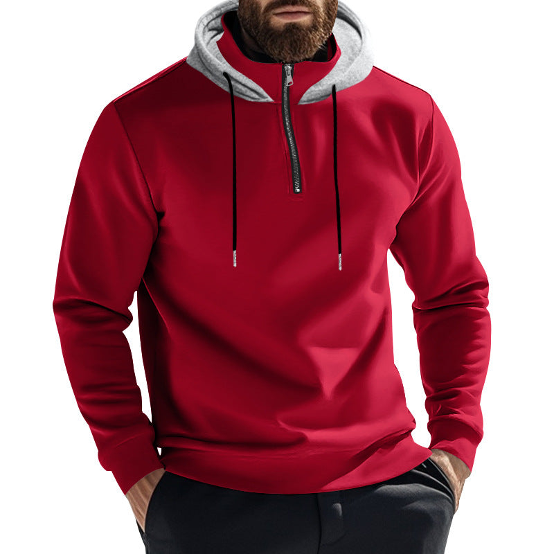Herrer sweatshirt med halv zip og dekorativ hætte Stilla
