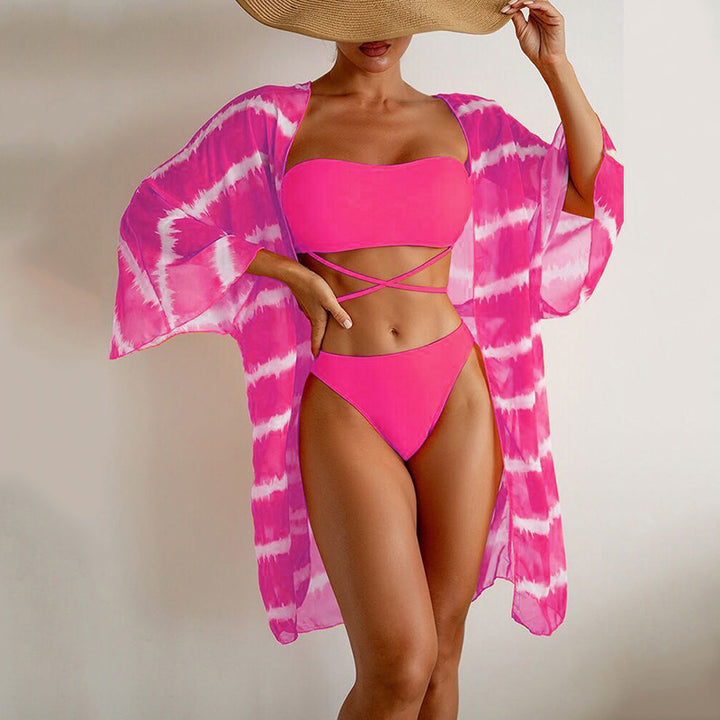 Dame Strandkimono med kontrasterende cut-outs og sommerligt design Stilla