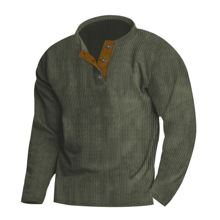 Herre afslappet strikpullover med moderne knapliste og struktureret design Stilla