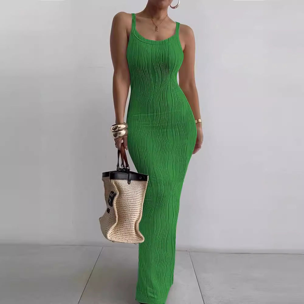 Dame Stilfulde Rib Maxi Kjole Stilla