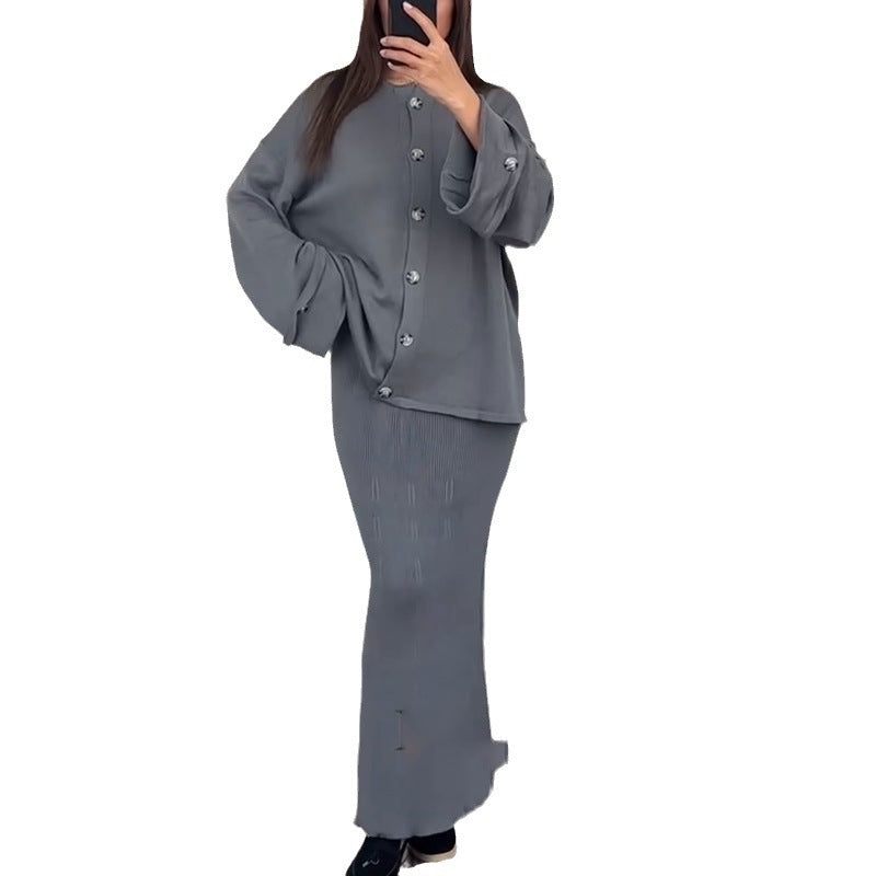 Damer elegant strikket kjole med matchende cardigan wrap Stilla