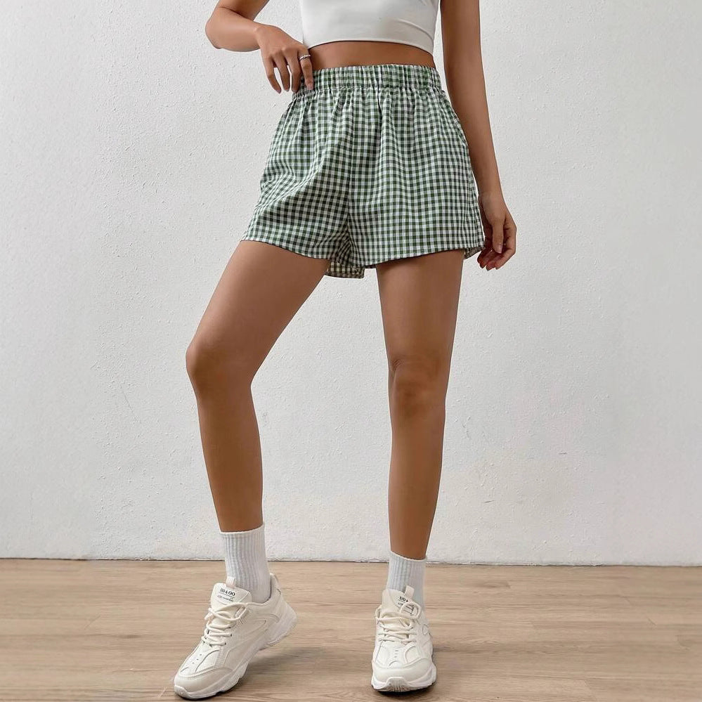 Dame Viskose Shorts med ternet design og elastisk talje Stilla