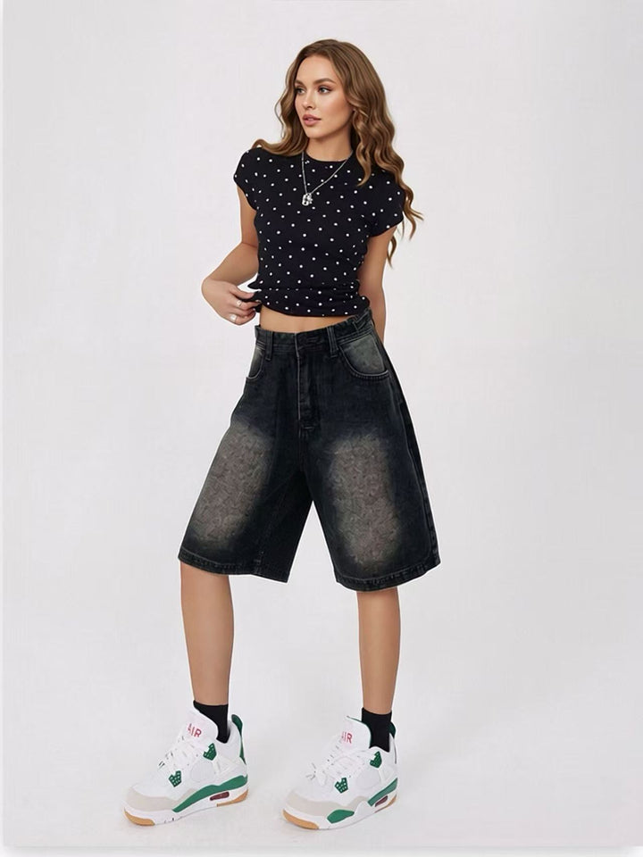Dame casual Denim shorts med høj talje og bred pasform Skovae