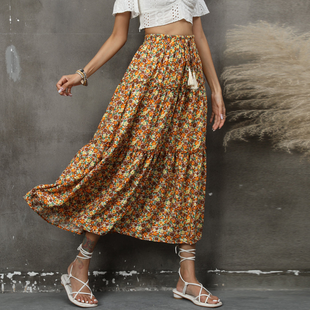 Femme Bohemian stribet Midi-nederdel med justerbart taljebånd Stilla