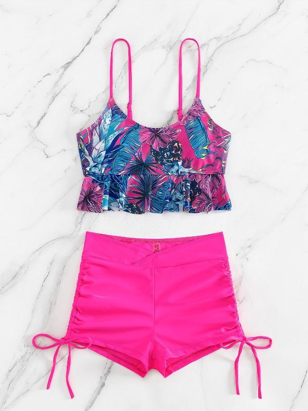 Dame Flared Hem Floral Tankini Sæt Stilla