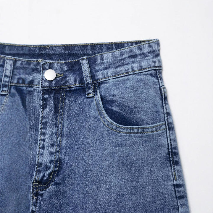 Dame bred Denim-bukser med patch-design Stilla