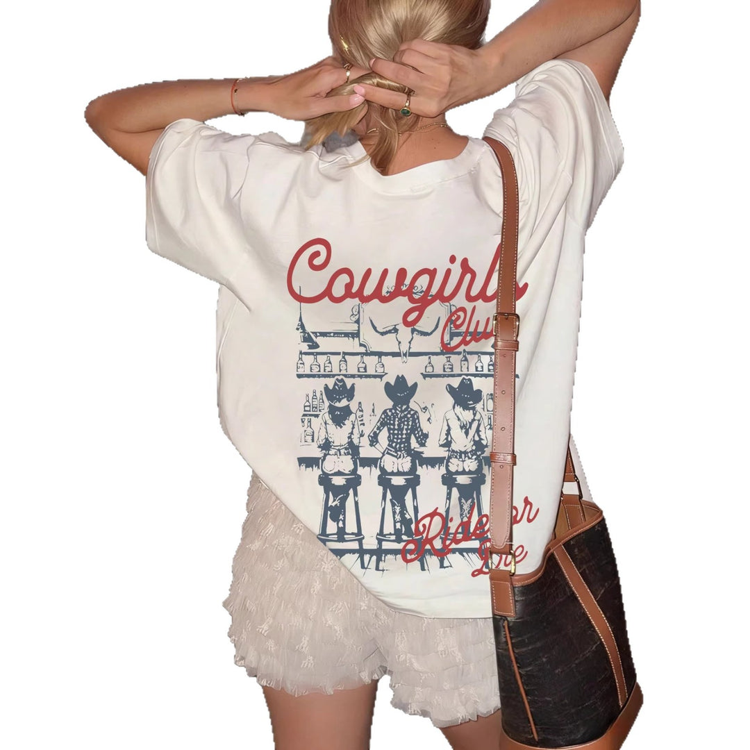 Dame Oversize T-Shirt med Retro Cowgirl-motiv Skovae