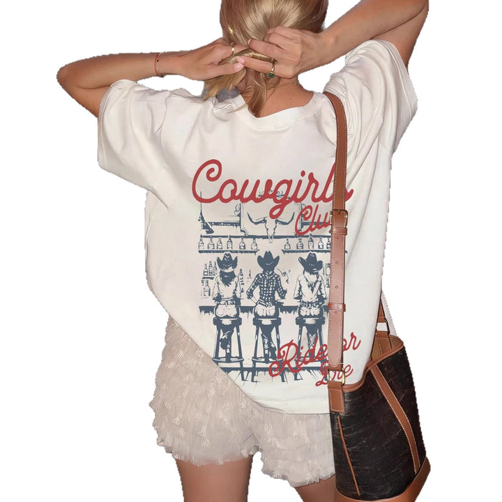 Dame Oversize T-Shirt med Retro Cowgirl-motiv Skovae