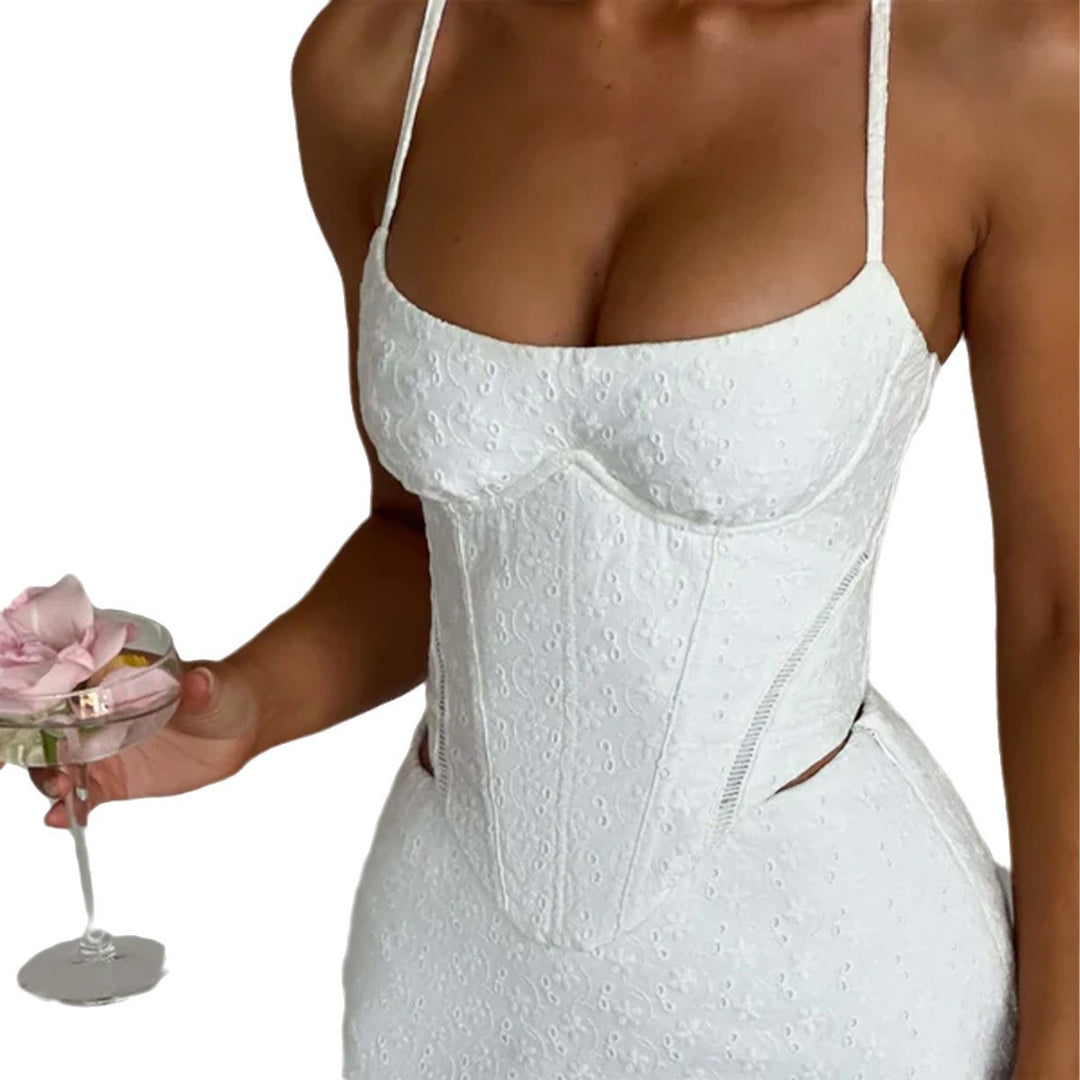 Dame Korset-Oberdel med elegant snit og fin blomst broderi Stilla