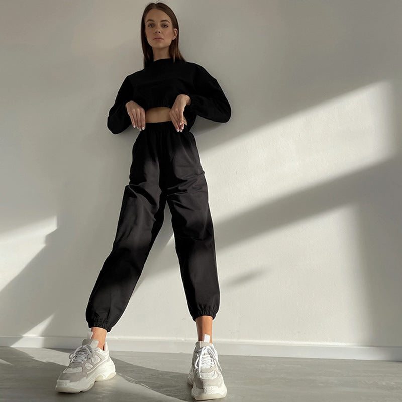 Damer afslappet sæt med elastisk talje og cropped jakke Stilla