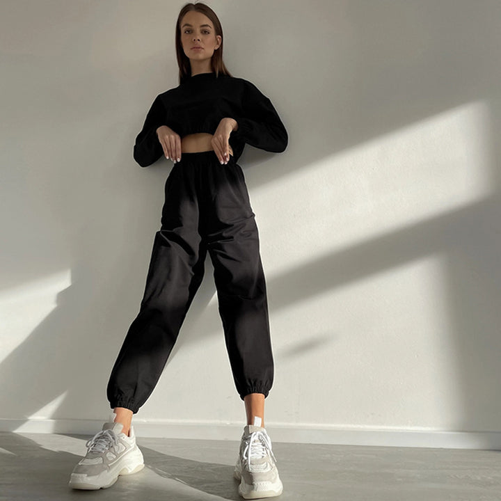 Damer afslappet sæt med elastisk talje og cropped jakke Stilla