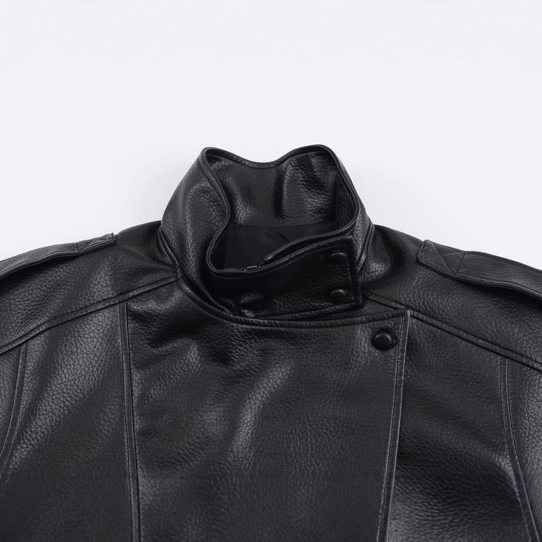 Kvinders fashionable faux læderjakke med elegant revers Stilla
