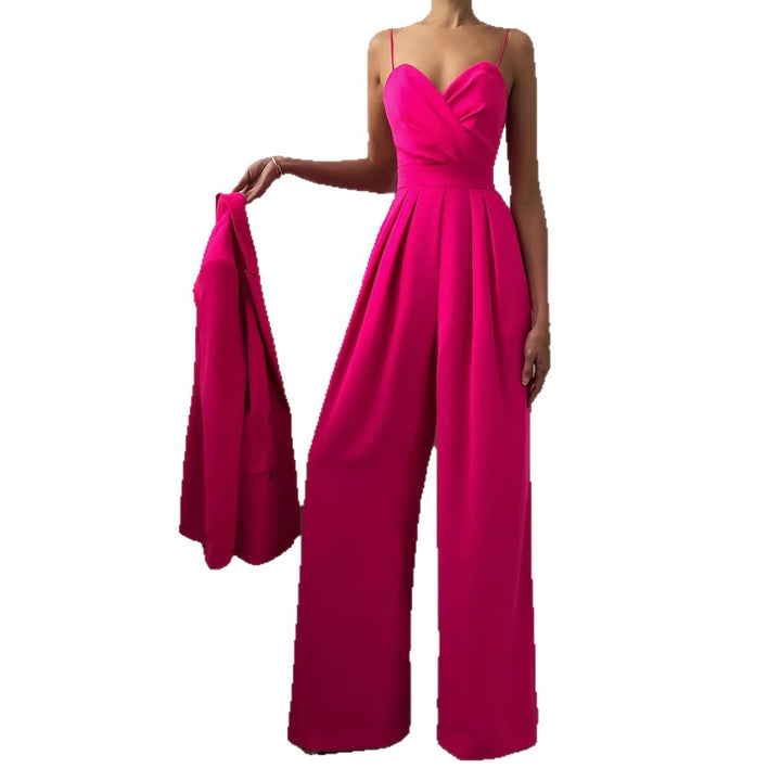 Dame elegant jumpsuit med dyb V-udskæring og vide ben Skovae