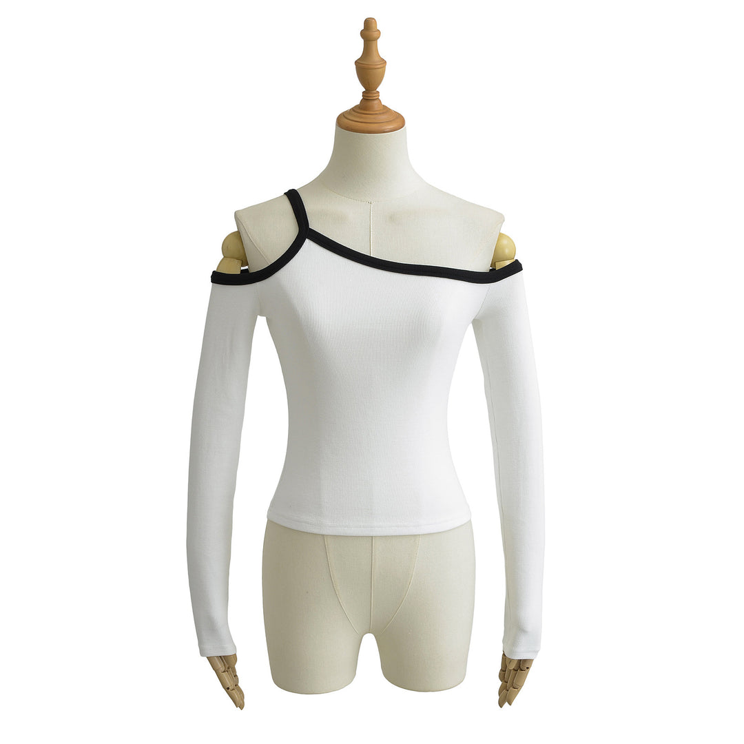 Dame Off-Shoulder Top med elastisk kant og elegante kontrastdetaljer Stilla
