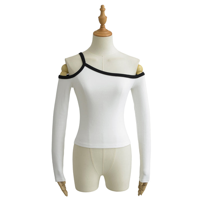 Dame Off-Shoulder Top med elastisk kant og elegante kontrastdetaljer Stilla