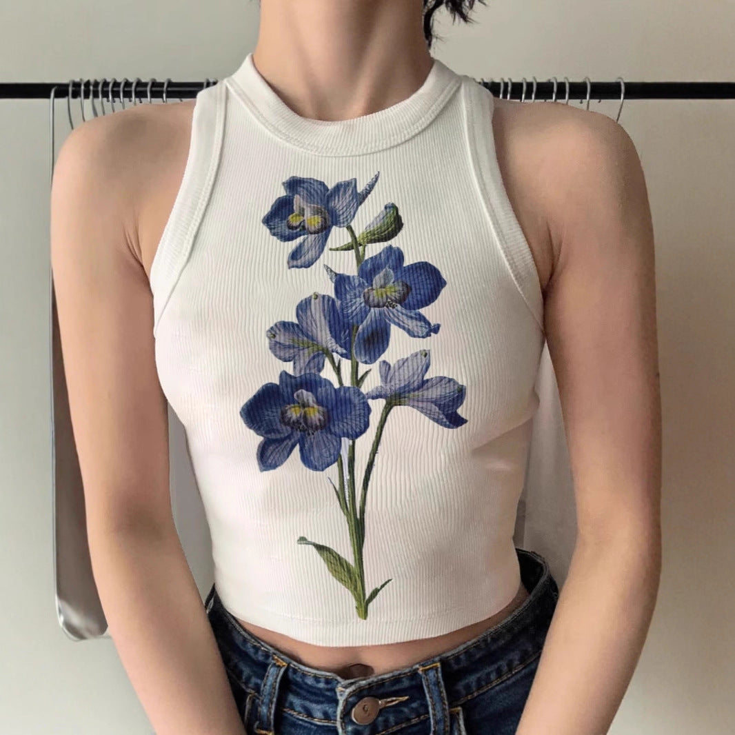 Damen ärmelloses Oberteil mit floralem Stickdesign Skovae