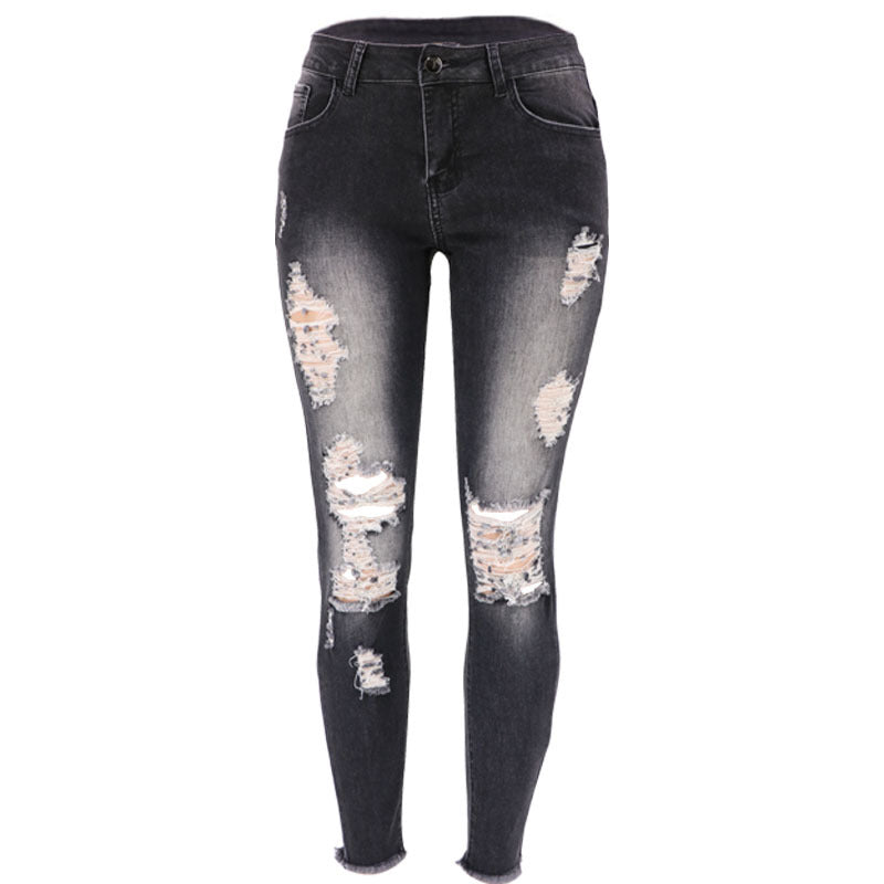 Dame Ripped Skinny Jeans med højt liv og moderne Used-Look Stilla