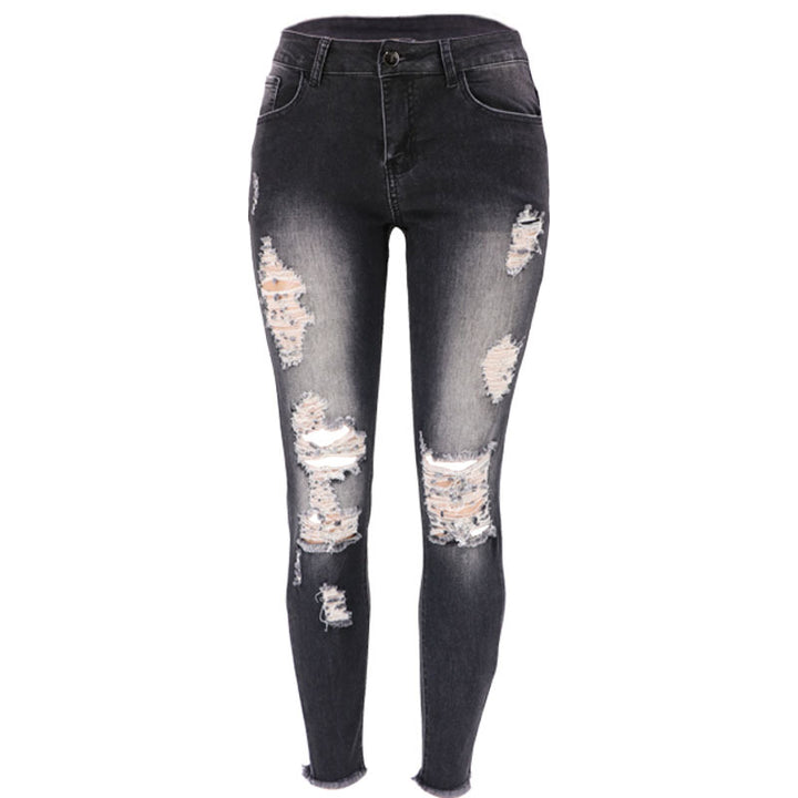 Dame Ripped Skinny Jeans med højt liv og moderne Used-Look Stilla