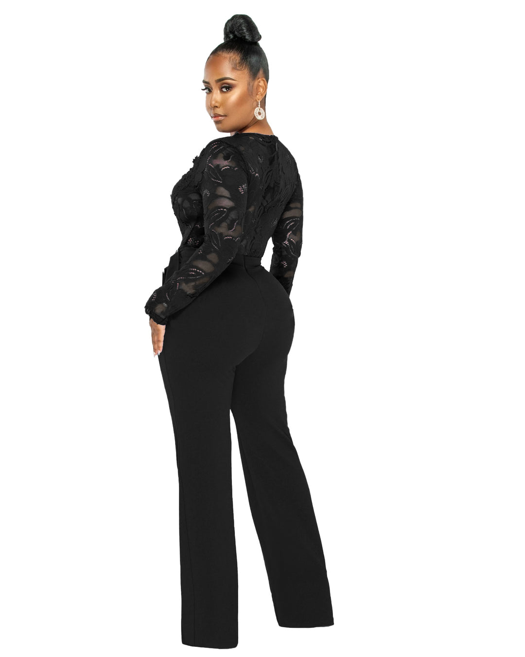 Dame Elegant Jumpsuit med dyb V-udskæring og spidsedetaljer Stilla