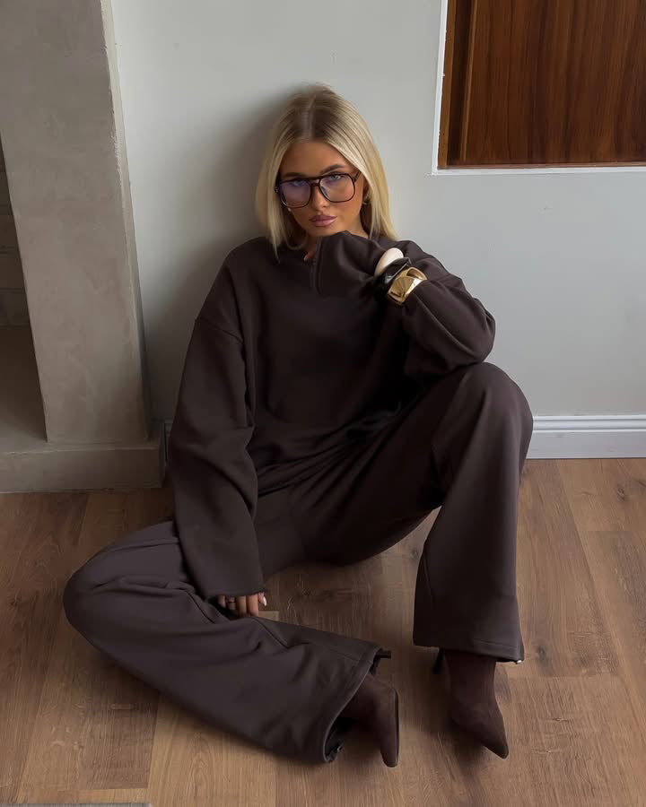 Kvinders løse sweatshirt sæt med behagelig pasform og praktiske lommer Skovae