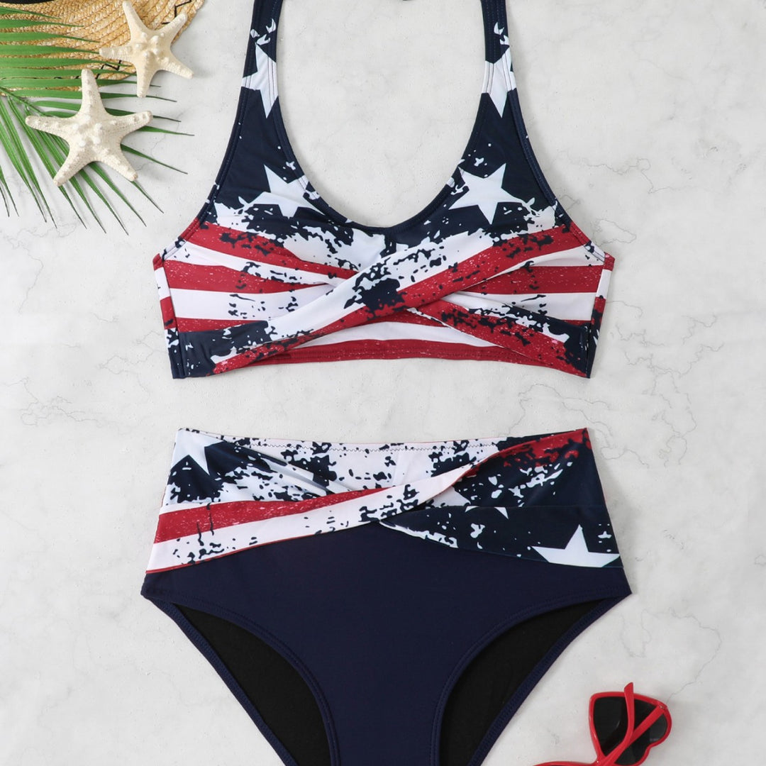 Damer sporty bikini sæt med højskåret talje Skovae