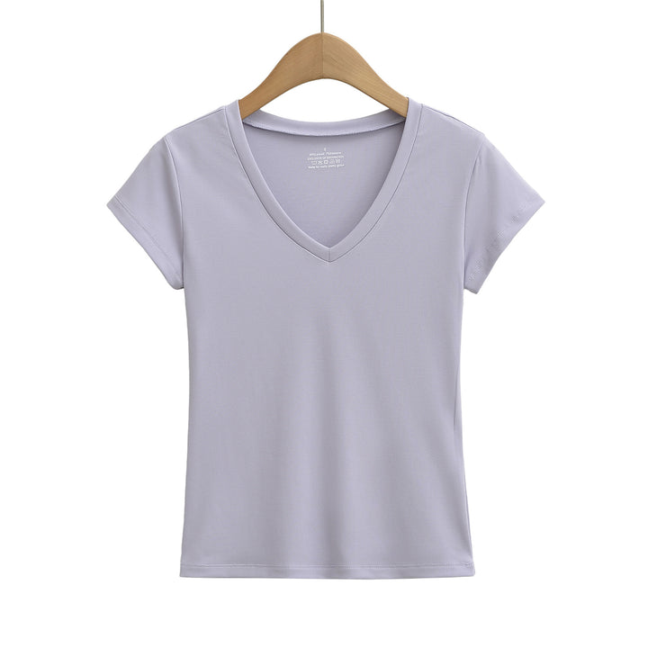 Dame V-hals T-shirt lavet af åndbart strækstof Stilla