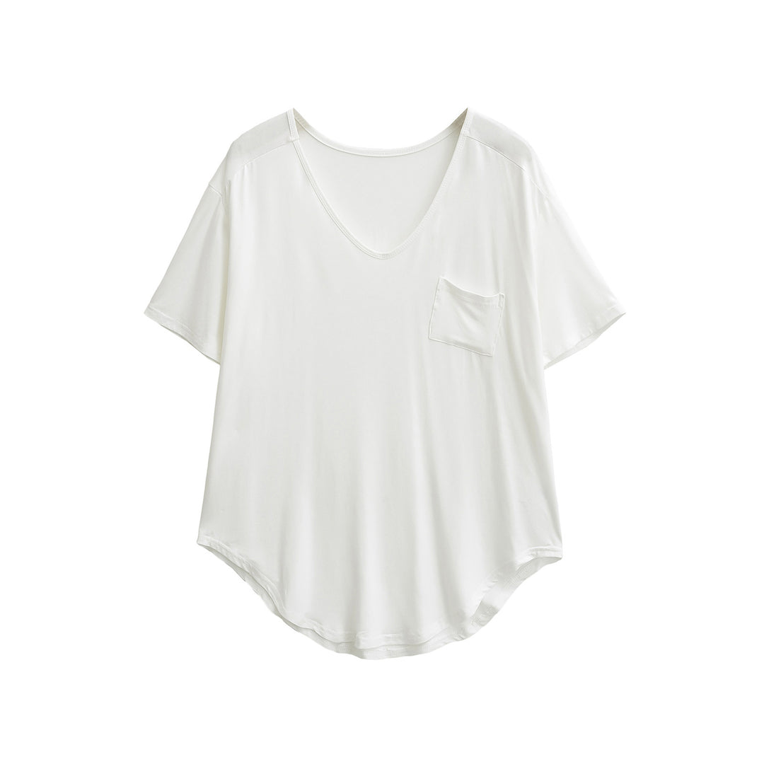 Dame afslappet V-hals T-shirt med praktiske sidelommer og elegant snit Stilla