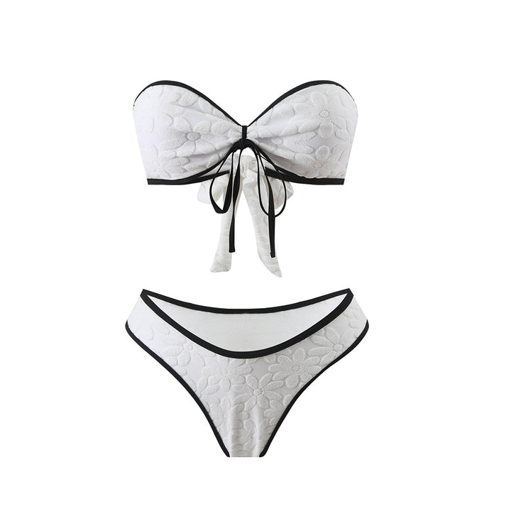 Dame bikini-sæt med blomsterstrukturdesign og komfortabelt bandeau-top Stilla