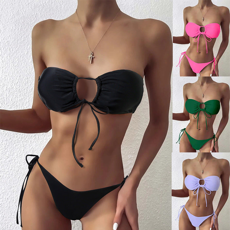 Dame Bandeau-Bikini-sæt med justerbare stropper og høj udskæring Stilla